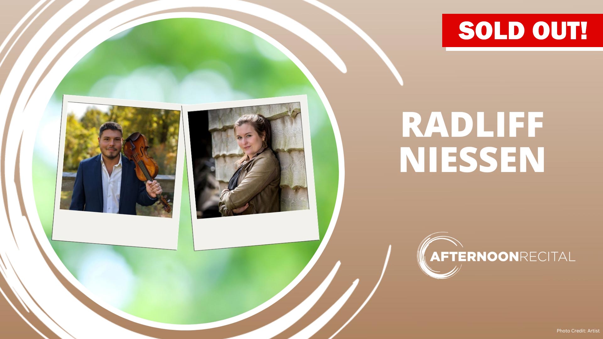 Promotional image with two photos of individuals, the words "RADLIFF NIESSEN," and a "SOLD OUT!" label.