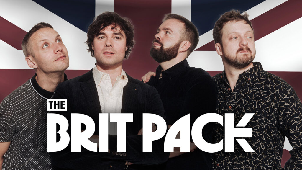 Four men stand in front of a British flag backdrop with the text "THE BRIT PACK" at the bottom.