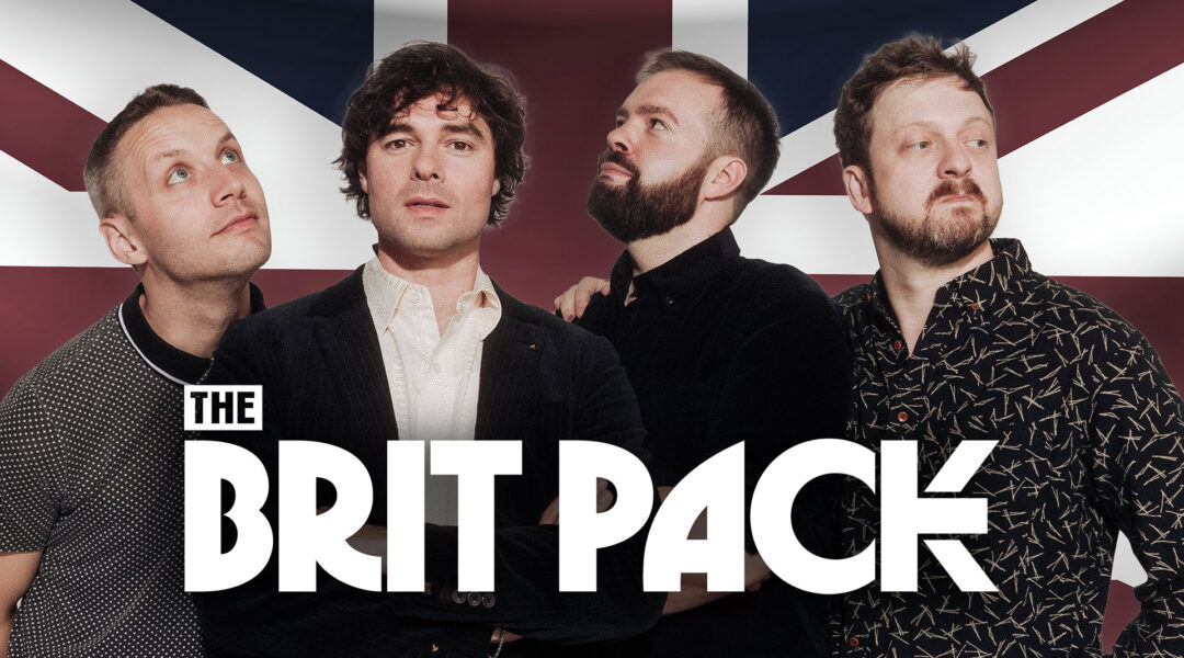 Four men stand in front of a British flag backdrop with the text "THE BRIT PACK" at the bottom.