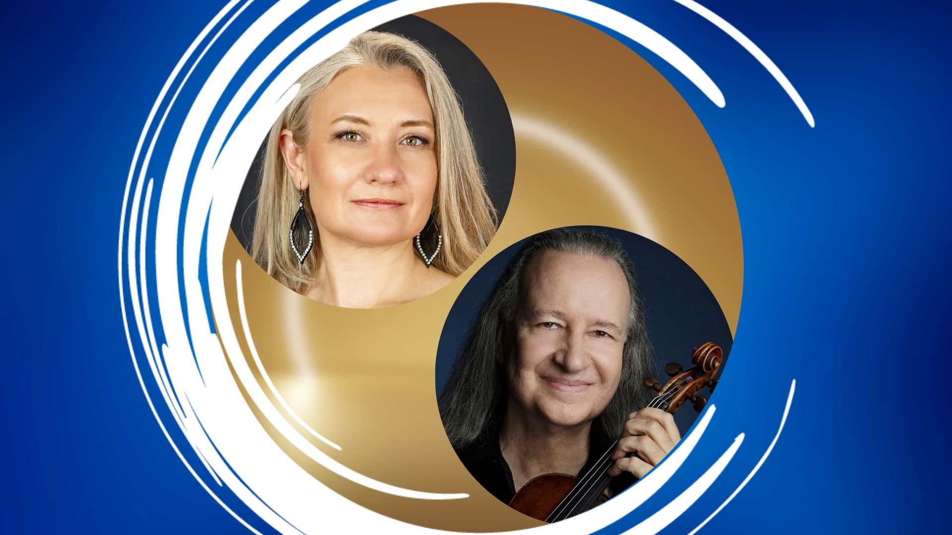 DelmoniSiniakova 2026 – 1920×1080 Feature Two portraits set against a swirling blue, white, and gold background.