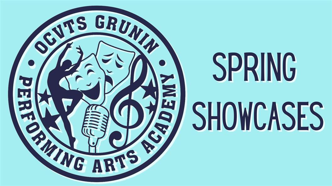 OCVTS GPAA Logo with "Spring Showcases" on a light blue background