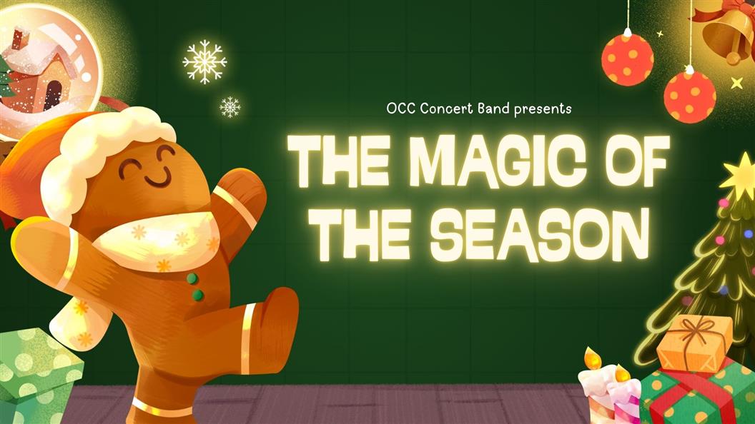 Festive holiday illustration with a gingerbread figure, snow globe, and text reading "THE MAGIC OF THE SEASON."